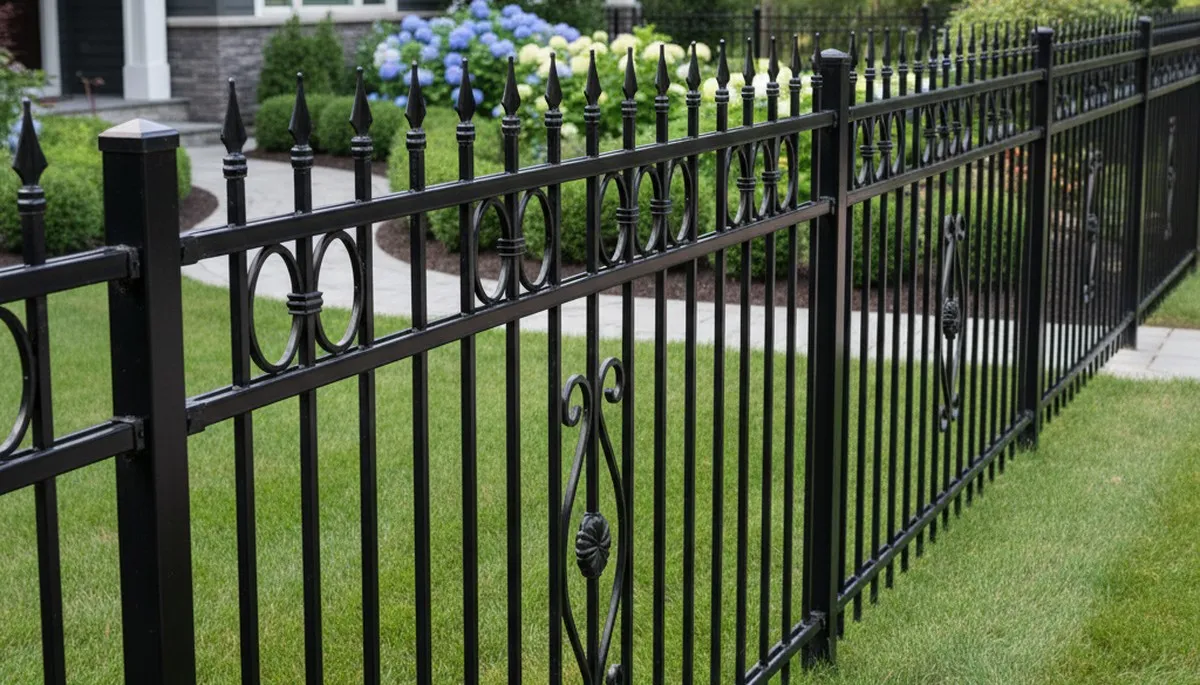 Black ornamental metal fence installation by Chop Chop Landscaping in Grand Rapids, MI