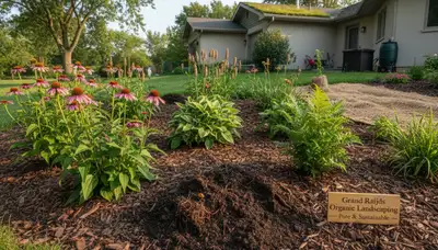 Organic landscape beds with natural mulch and native plants in Grand Rapids MI by Chop Chop Landscaping