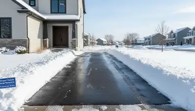 Clean residential driveway after professional snow removal in Grand Rapids, MI by Chop Chop Landscaping