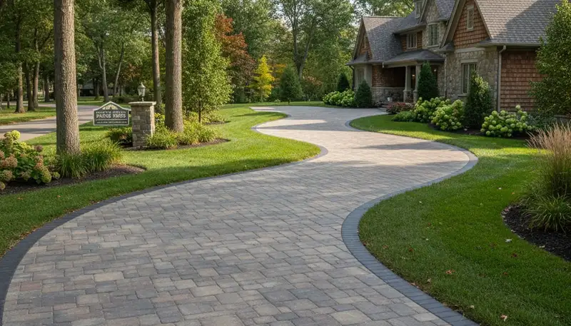 Curved paver driveway design by professional landscapers in Grand Rapids, MI