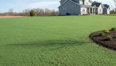 Fresh hydroseed coverage on prepared soil for new lawn growth by landscapers in Grand Rapids, MI