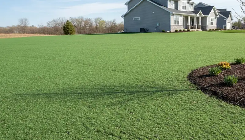 Fresh hydroseed coverage on prepared soil for new lawn growth by landscapers in Grand Rapids, MI