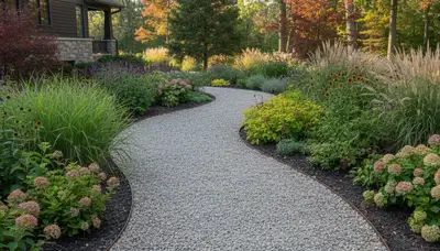 Pea gravel garden path installation by Chop Chop Landscaping in Grand Rapids, MI landscape design