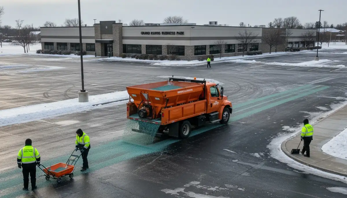 Professional de-icing and ice melt treatment by Chop Chop Landscaping in Grand Rapids, MI