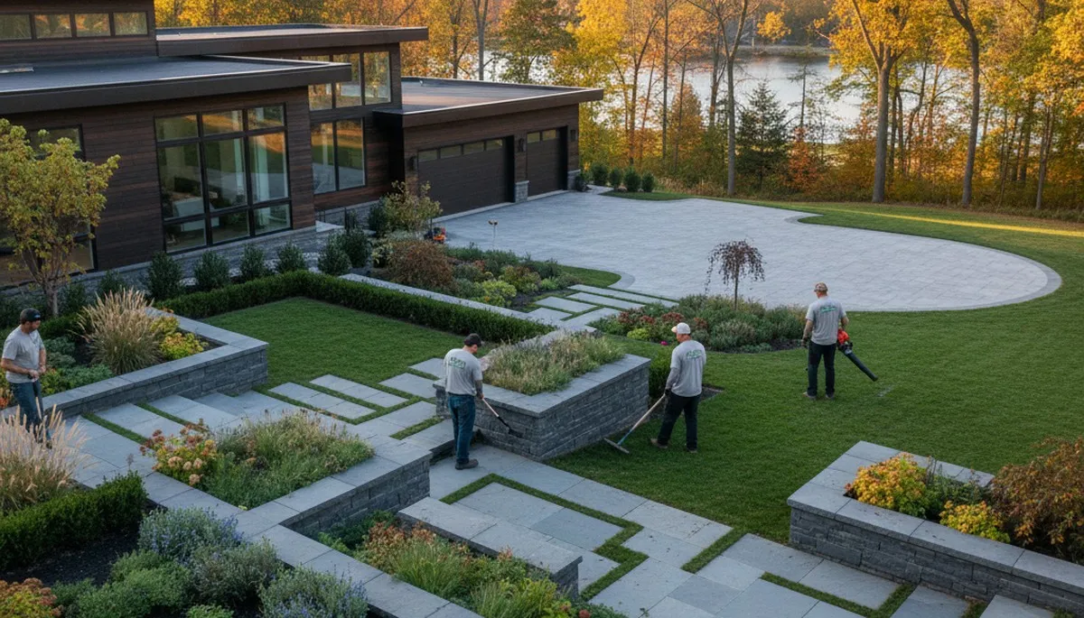 Grand Rapids, MI landscaping crew preparing a residential yard for outdoor maintenance