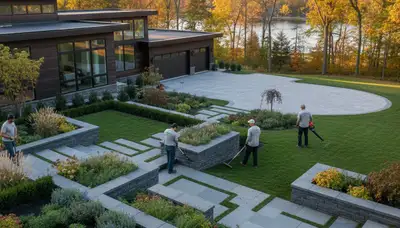 Grand Rapids, MI landscaping crew preparing a residential yard for outdoor maintenance