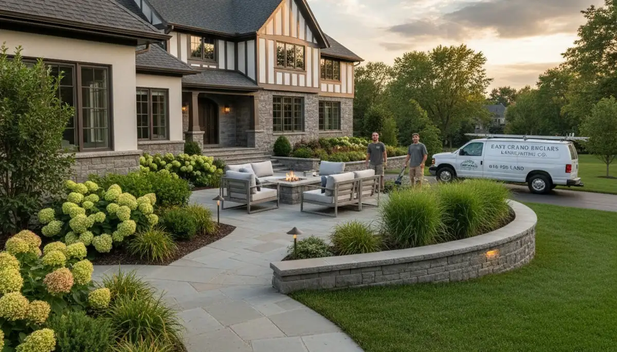 Landscaping crew providing yard maintenance services in Grand Rapids, MI
