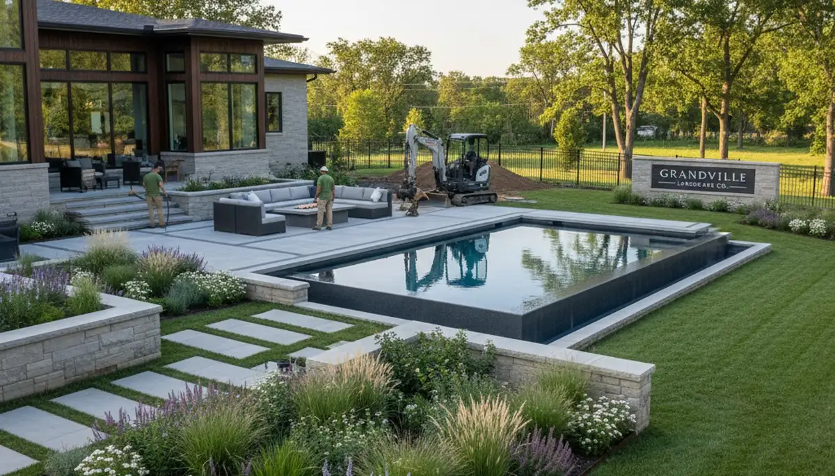Landscaping crew providing lawn care and outdoor maintenance in Grand Rapids, MI