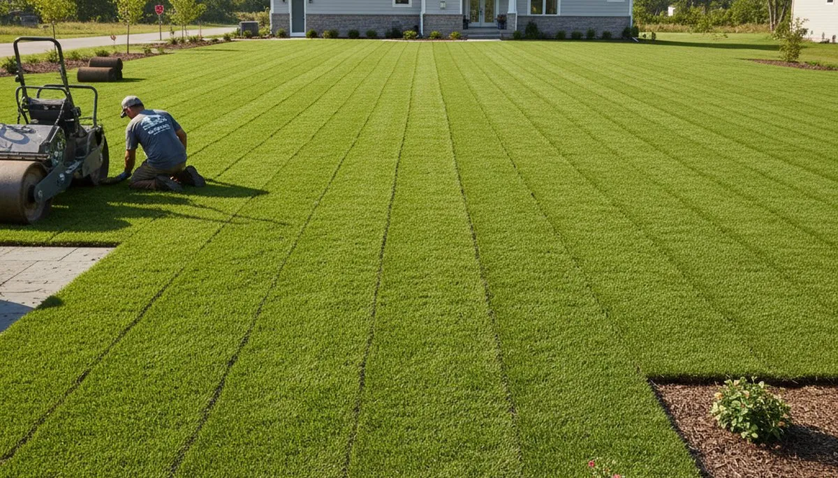 Freshly installed green sod lawn in Grand Rapids, MI by Chop Chop Landscaping showing lush, even turf