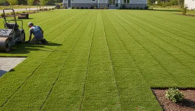 Freshly installed green sod lawn in Grand Rapids, MI by Chop Chop Landscaping showing lush, even turf
