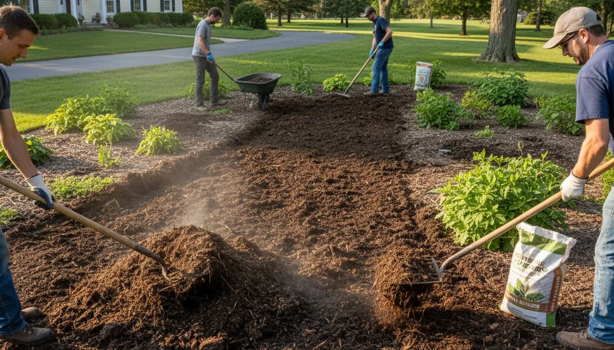 Organic compost and fertilizer applied to garden beds by landscapers in Grand Rapids MI