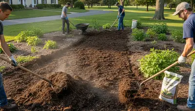 Organic compost and fertilizer applied to garden beds by landscapers in Grand Rapids MI