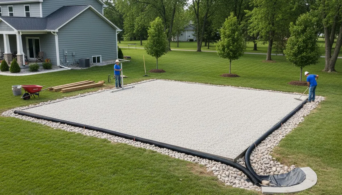 Professional shed foundation base preparation by landscaping experts in Grand Rapids, MI