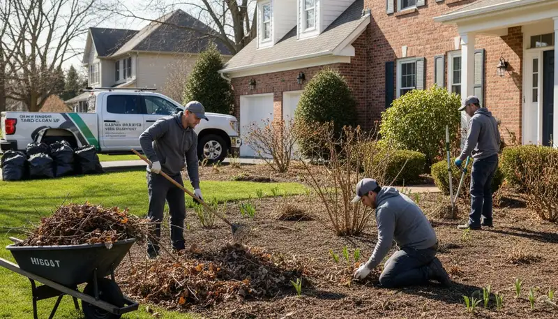 Spring yard cleanup and debris removal at Grand Rapids MI home by Chop Chop Landscaping professionals