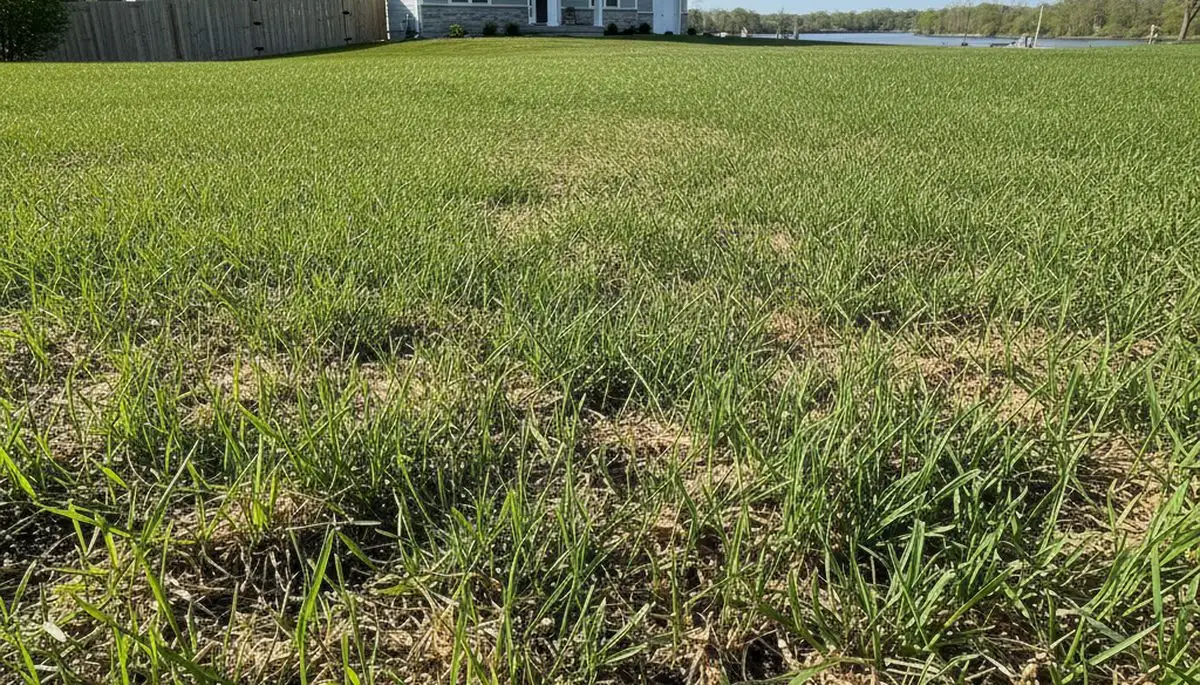 Hydroseeded lawn with new green grass sprouting in Grand Rapids, MI by Chop Chop Landscaping