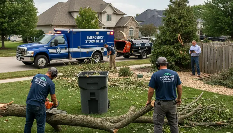 Technicians clearing storm debris from yard during professional cleanup in Grand Rapids, MI