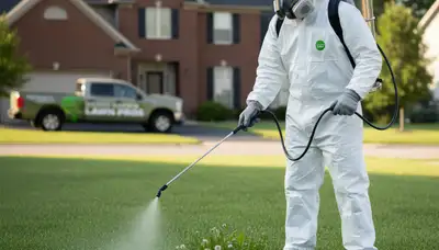 Lawn care pro applying targeted weed control treatment in Grand Rapids MI yard